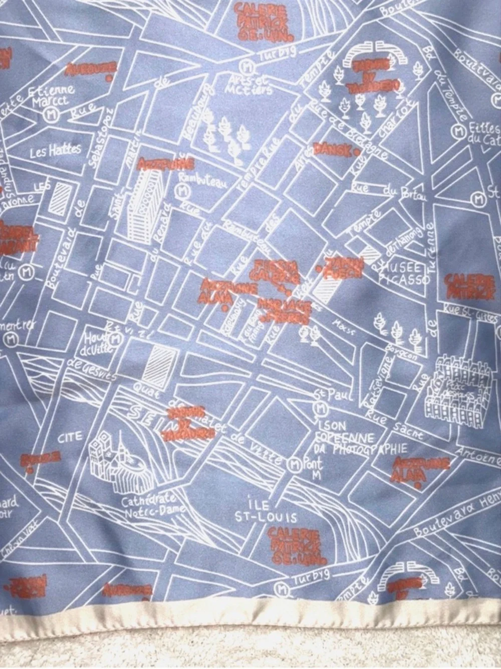 Paris Map Scarf Blue Travel Souvenir France City Map Square Scarf